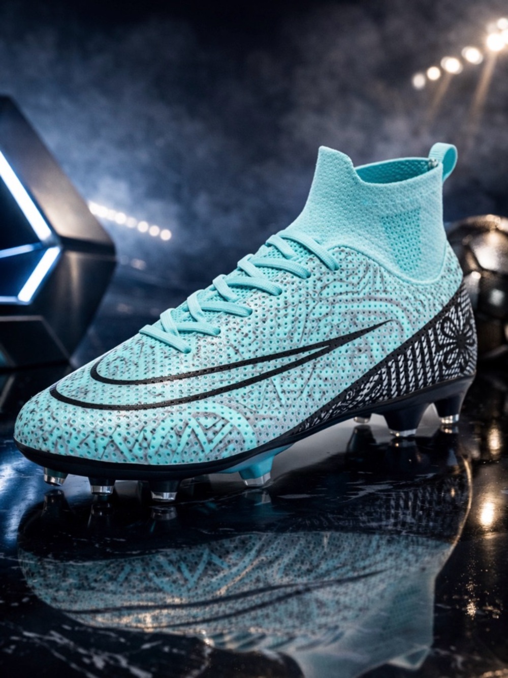High-Top Soccer Cleat with Black Accents